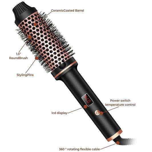 3 in 1 Ionic Hair Curler Straightener Professional Curling Iron Heated Hair Styling Brush Anti-Scald Thermal Brush Curl Wand
