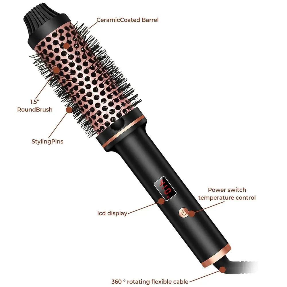 3 in 1 Ionic Hair Curler Straightener Professional Curling Iron Heated Hair Styling Brush Anti-Scald Thermal Brush Curl Wand